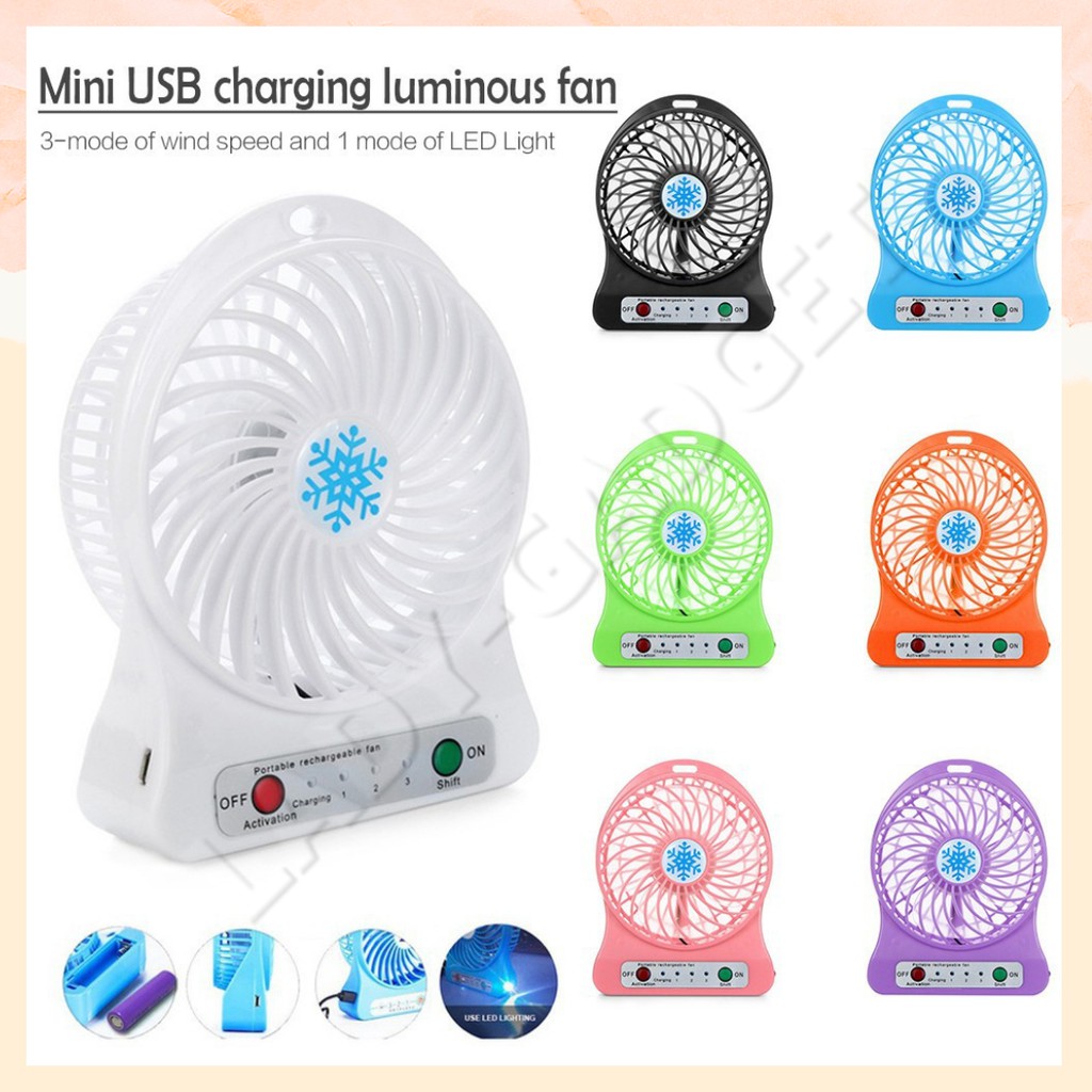 Portable Mini Fan LED Air Cooler USB Rechargeable Fan Adjustable 3 ...