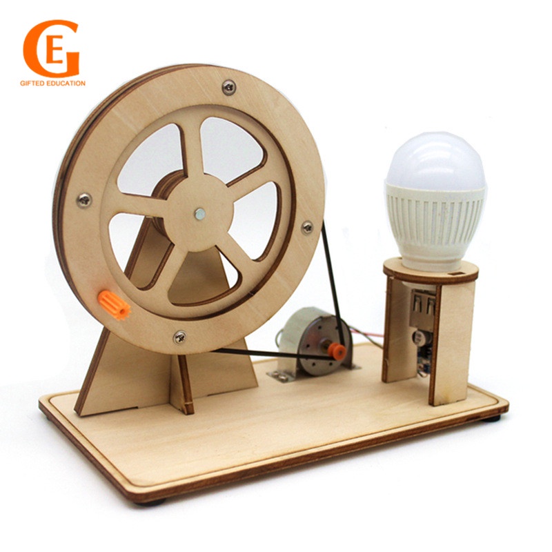 GIFTED EDUCATION DIY Hand Crank Generator Bulb Kit Wood Assemble Toy