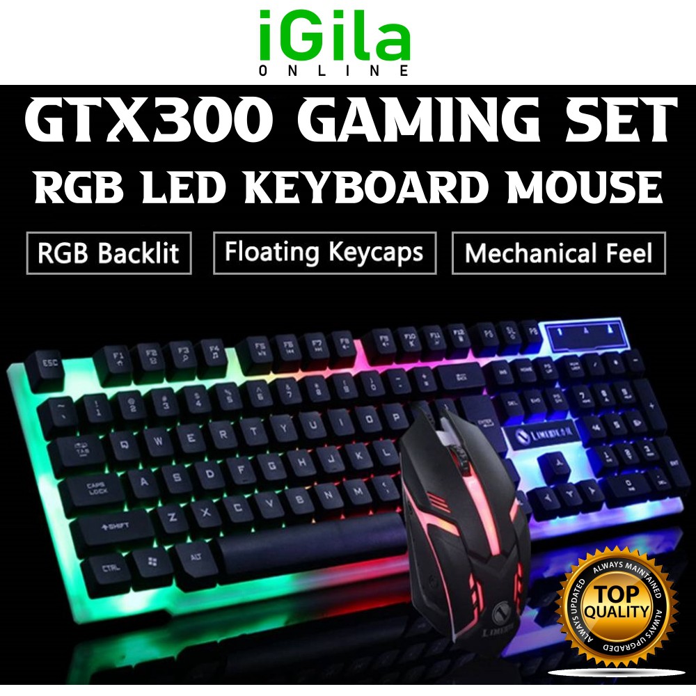 GTX300 Gaming Keyboard & Mouse Set Combo GTX-300 RGB Rainbow Light ...