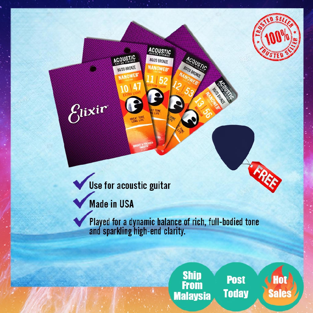 Elixir Acoustic String Set Folk Guitar String Shopee Malaysia