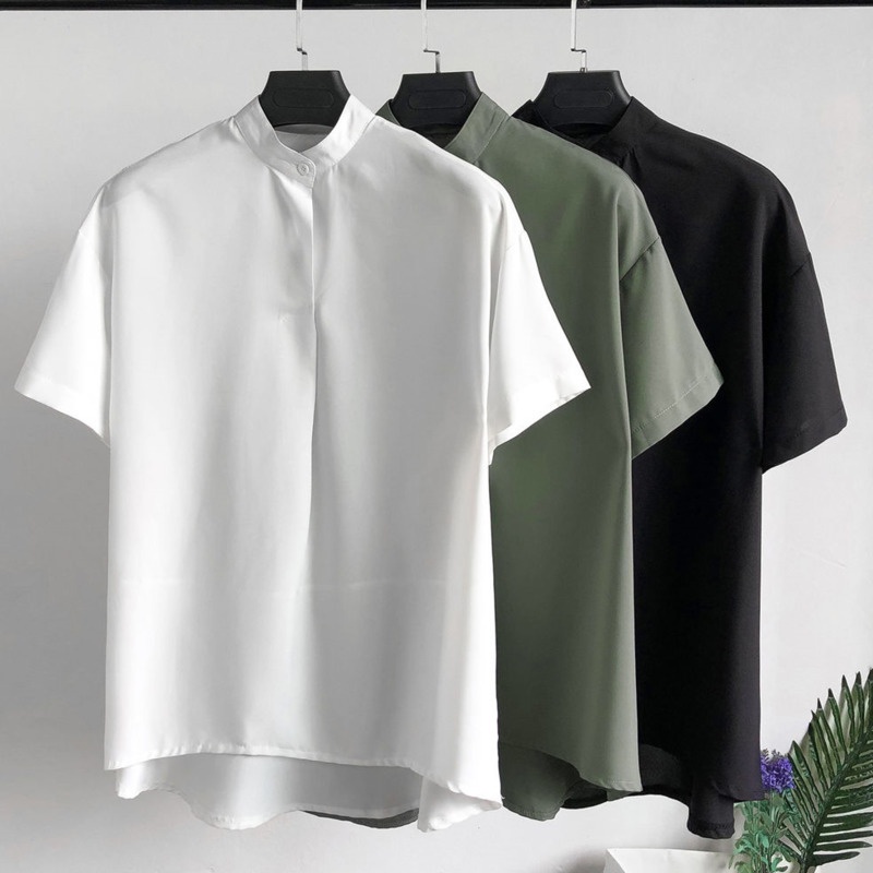 2022 New Summer Casual Men Chinese Collar Short Sleeve Shirt Men baju ...