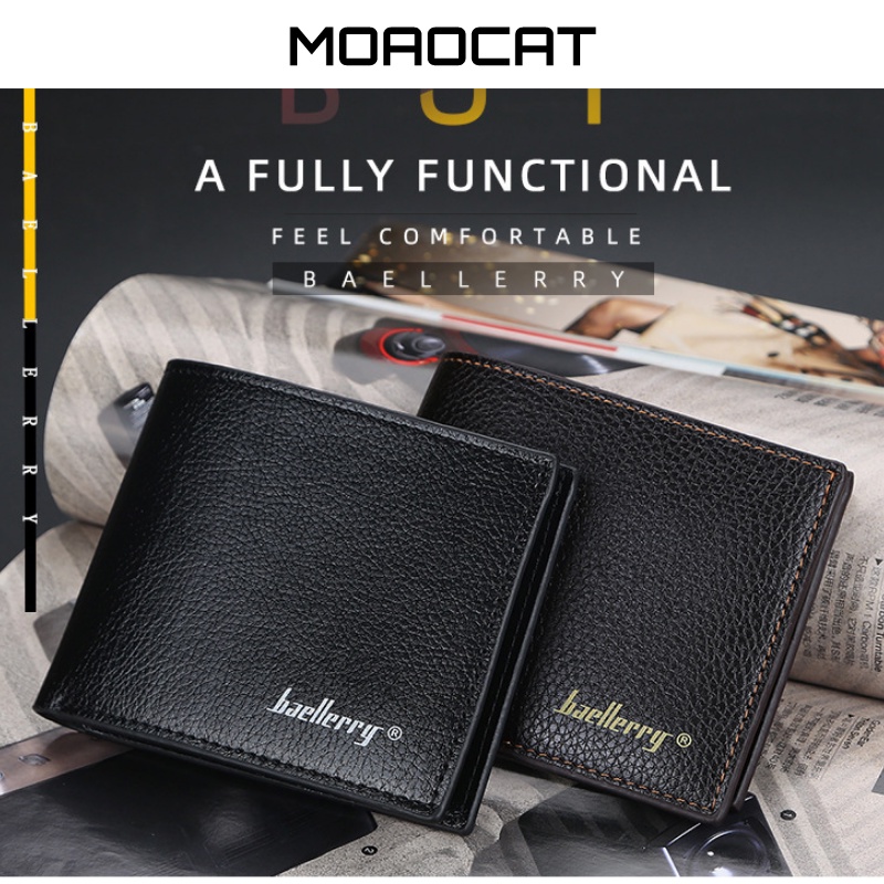 Men's Short Wallet Korean Style Lychee Pattern Open Wallet Minimalist