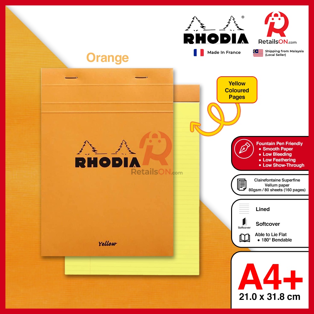 RHODIA Writing Pads YELLOW Basics series No. 19 (A4+) LEGAL PAD