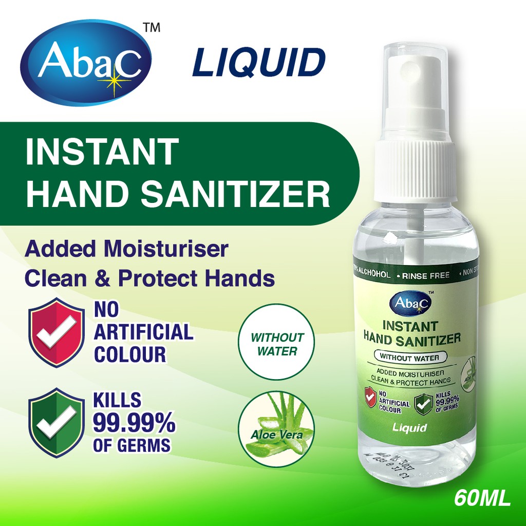 AbaC Instant Hand Sanitizer Liquid - Original / Aloe Vera (60ml) - With ...