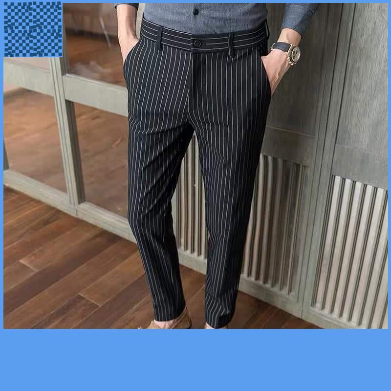 Men's casual pants with stripes of high quality cotton, polite and