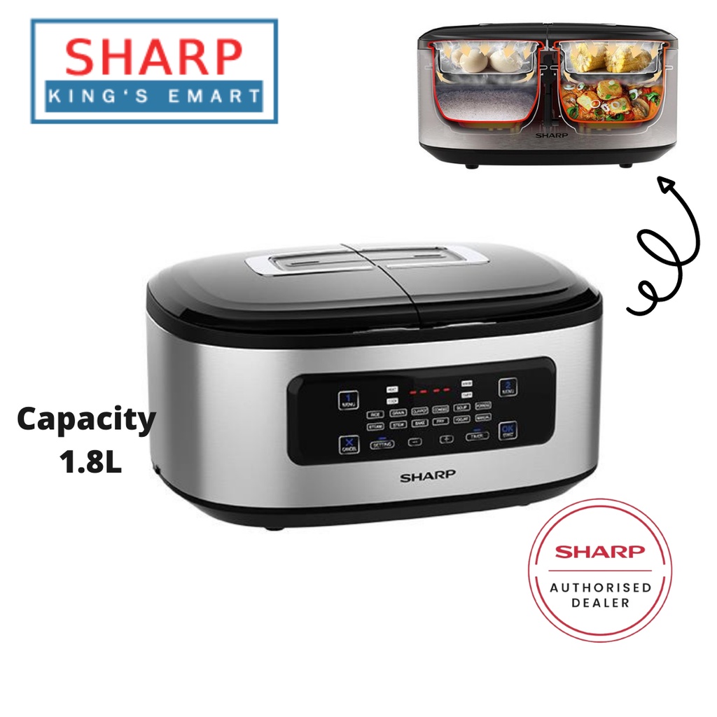 Sharp Twin Cooker 1.8L 0.9L x 2 Stainless Steel 304 Twin Cooker