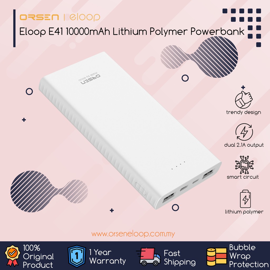 [READY STOCK] ORIGINAL ELOOP E41 10000MAH HIGH CAPACITY POWERBANK WITH ...