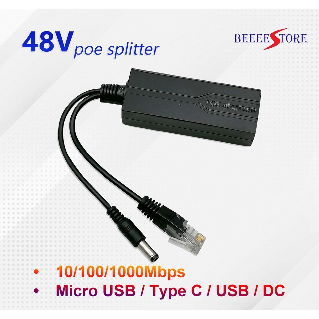 PoE Splitter 48V to 5V/12V Power Over Ethernet Adapter Active Micro USB  DC JACK Type-C USB head Shopee Malaysia