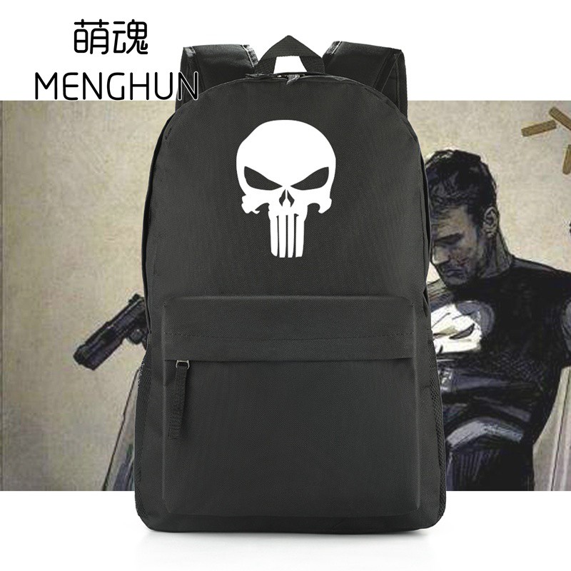 The punisher pure black nylon backpack customization printing