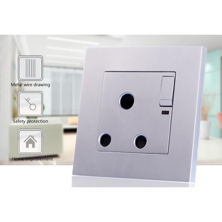 15a Switch Socket Outlet 3 Round Hole 1 Gang Ac Power Plug Socket Heater Wall Suis Soket Palam 5225