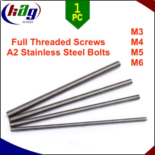 Rod Bar Studs Full Threaded Screws A2 Stainless Steel Bolts M3 M4 M5 M6