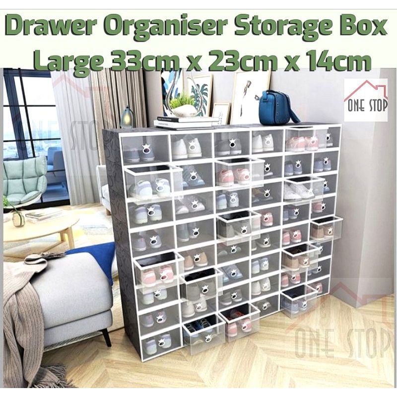 (LARGE SIZE) 33*23*14cm DRAWER STACKABLE SHOES SHOE SHOEBOX RACK ...