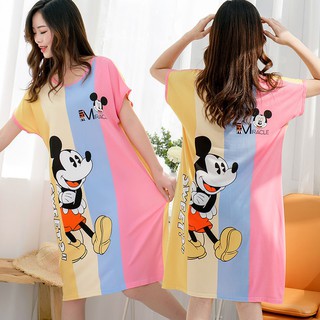 Plus Size Cartoon Pyjamas Baju Tidur Rumah Comfortable Short Sleeves Round  Neck Dress Cartoon Sleepwear B