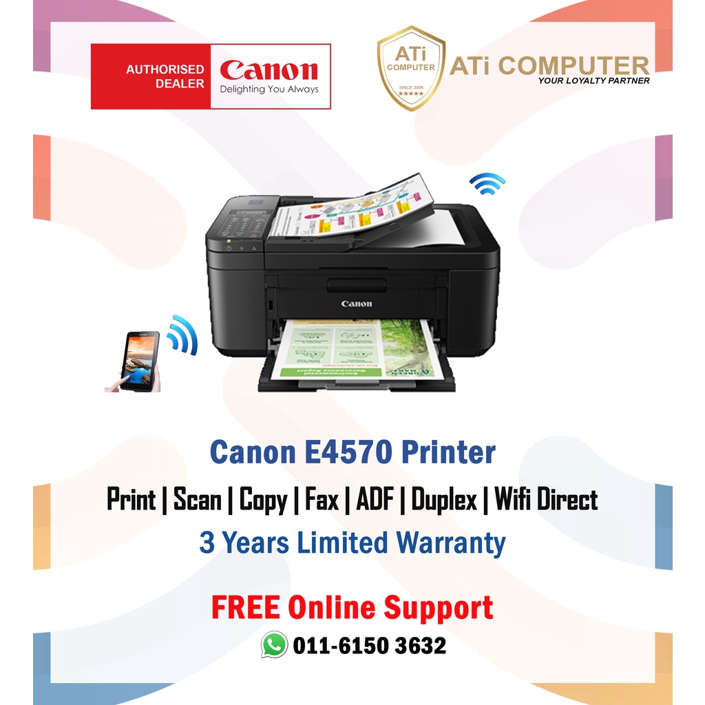 Canon E4570 Inkjet All In One Printer Print/Scan/Copy/Fax/Wifi/ADF