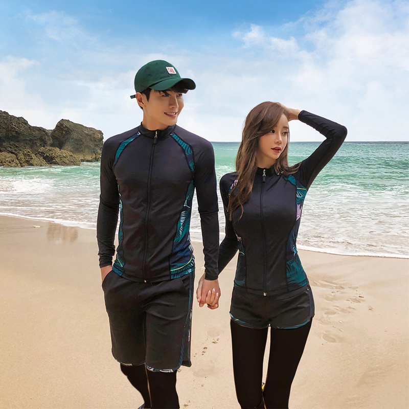 Five Pieces Swimming suit Long Sleeves Zipper Couple Beachwear Surf Suit Korean woman Diving Suit Swimsuit Beachwear men Swimwear Waterproof wetsuit