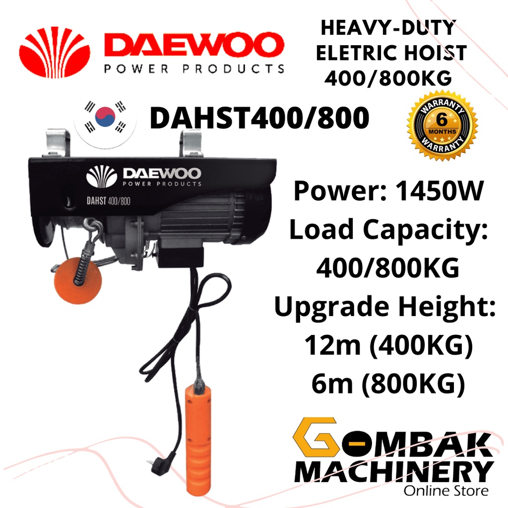 DAEWOO DAHST400/800 1450W Electric Hoist MAX 800kg 6 Months Warranty