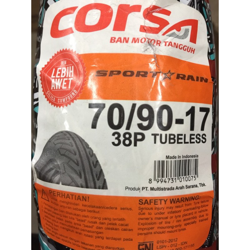 2023 / 2022/2021 Corsa Sport Rain tyre TUBELESS 70/90-17 80/90-17 90/80-17 100/80-17 110/70-17 130/70-17