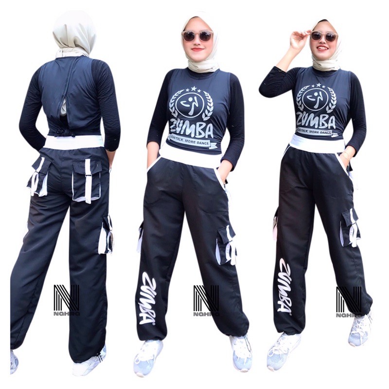 PUTIH HITAM Zumba Parachute Cargo Black White Screen Printing/Parachute