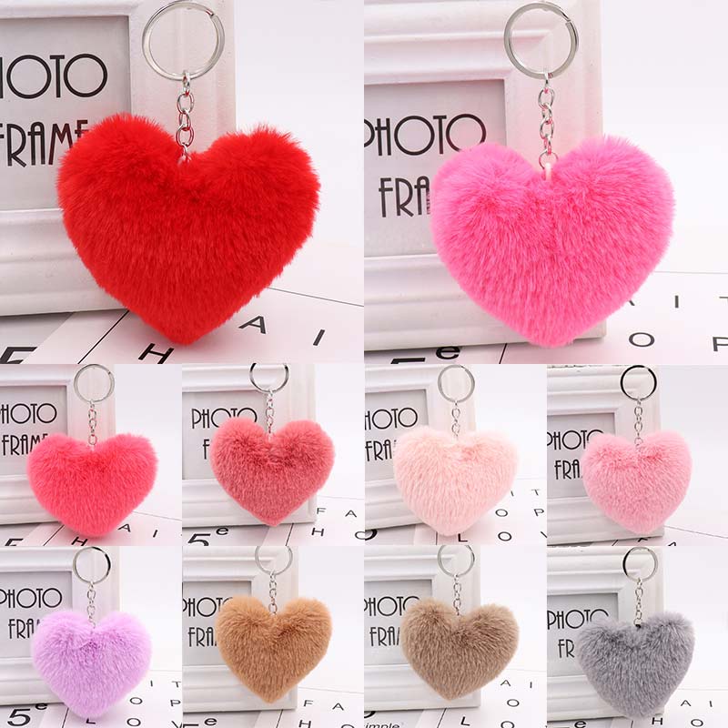 1PC Fluffy Car Key Ring Heart Cute Keychains Accessories For Bag Faux ...