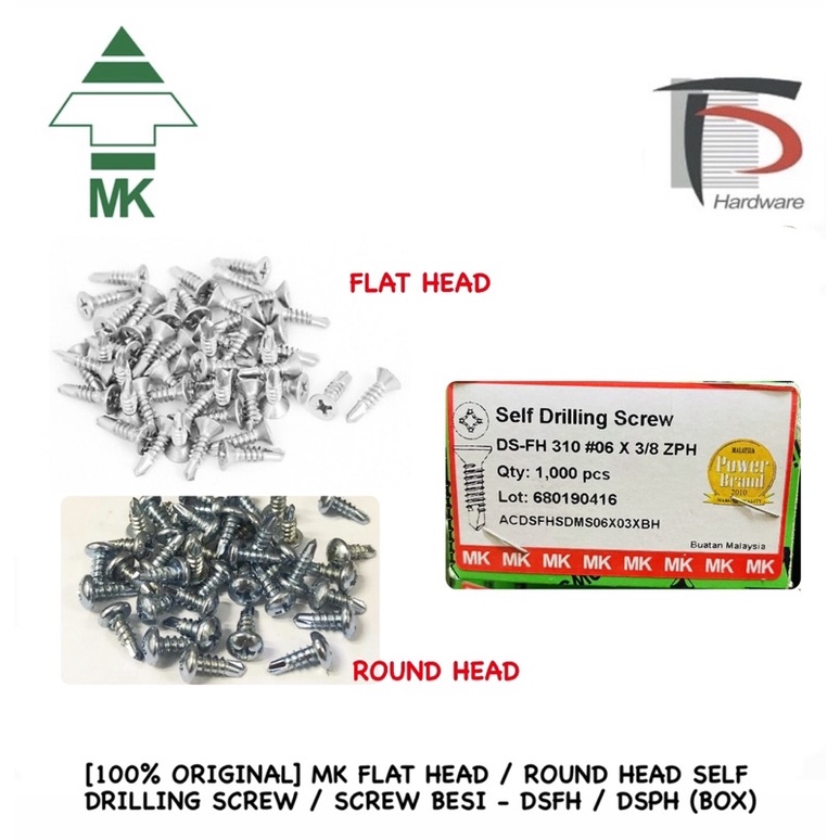 [100% ORIGINAL] MK FLAT HEAD / ROUND HEAD SELF DRILLING SCREW / SCREW ...