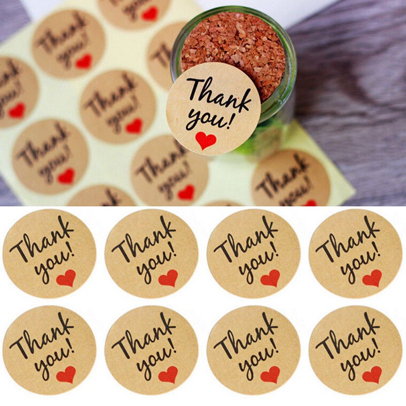 60Pcs Kraft Paper Circular Thank You Gift Tags Bakery Label DIY Vintage