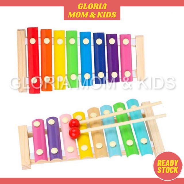 Musical Instrument 8 Notes Wooden Xylophone with 2 Wood Mallets Kids ...