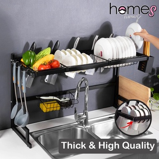 65/85cm Stainless Steel Dish Rack Drainer Kitchen Storage Drying Shelf Tray Over  Sink Utensil Holder