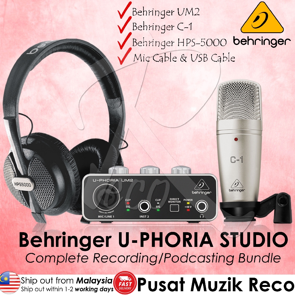 Behringer UPhoria Studio Complete Recording Podcasting Bundle (UM2 / C