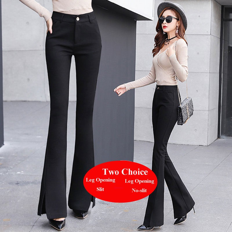 Slit Black Flare Pants for Women Trousers Korean Style Casual Office Lady  Female High Waist Long Bell Bottom Pants