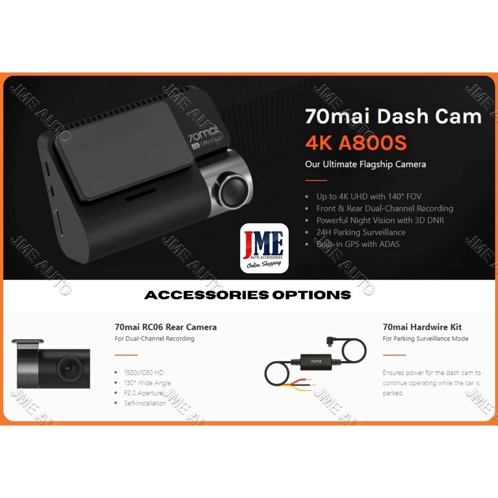 70MAI A800S 4K DASHCAM FRONT & REAR RECORDER *FREE 32GB SD CARD (READY ...
