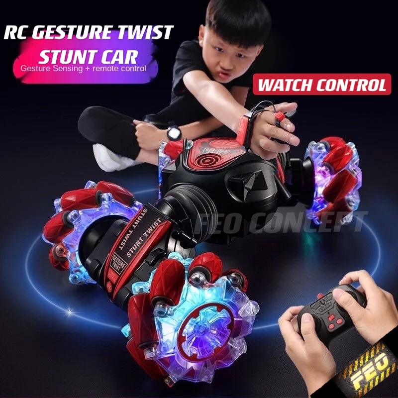 FEO Full LED Hand Sensor Rc Gesture Stunt Car Watch Control Stunt Car Hand  Gesture Sensor Rc Car Drift Kereta Control