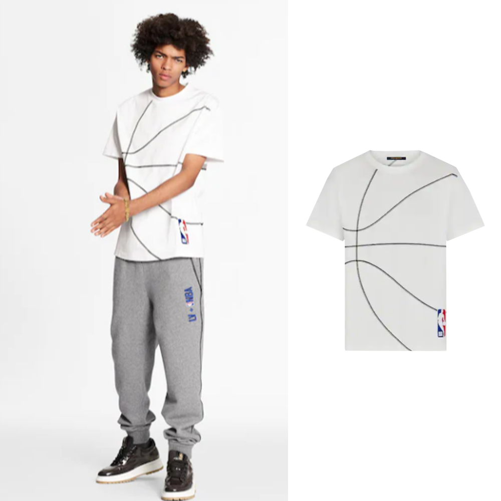 Louis Vuitton x NBA Embroidery Detail T Shirt Milk WhiteLouis Vuitton x NBA  Embroidery Detail T Shirt Milk White - OFour