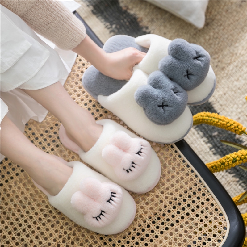 Winter Cotton Cute Non slip Women Men Couple Furry House Slippers