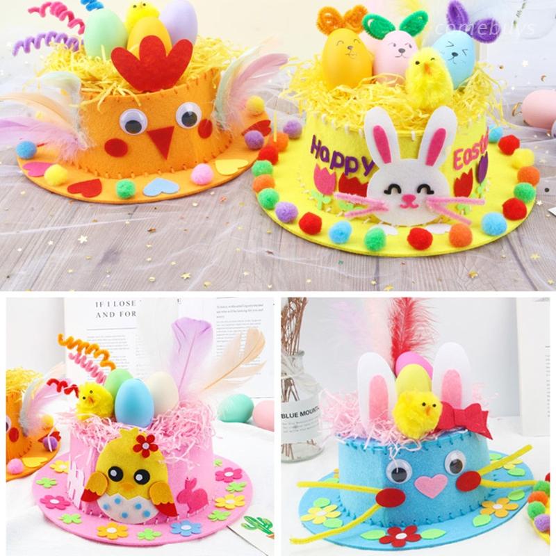 com* Children DIY Easter Non Woven Fabric Hat Kit Bunny Egg Material