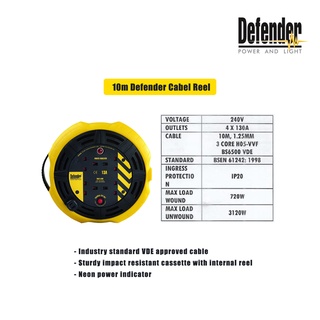 DEFENDER E86507 30M 240V Industrial Extension Wire Cable Reel (2