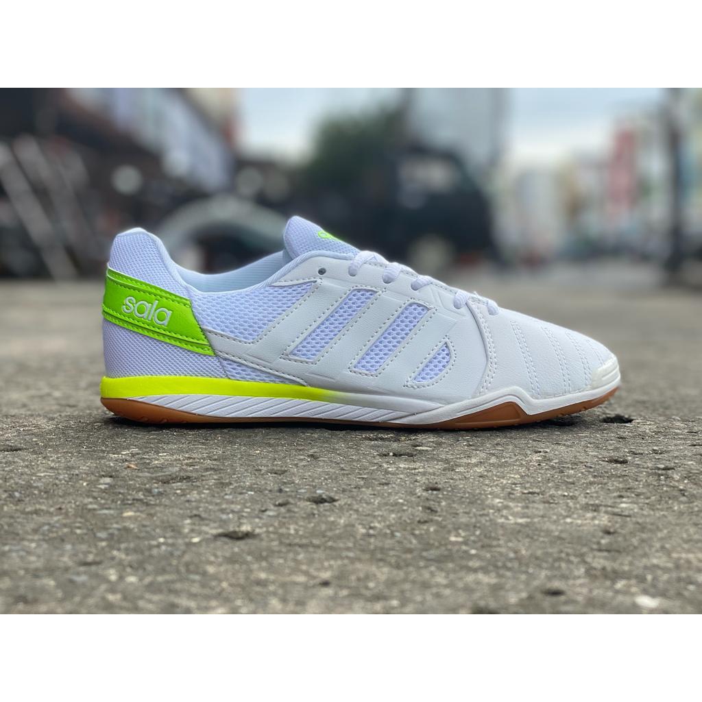 Soccer shoes futsal Adidas top Sala in white signal green cheap IC indoor football shoes men s boots unisex soccer Shopee Malaysia