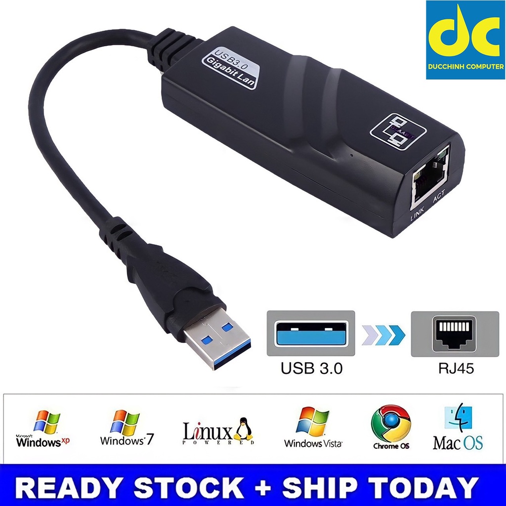 Usb 3.0 To Lan 10 / 100 / 1000 Mbps Gigabit Converter Cable | Shopee ...