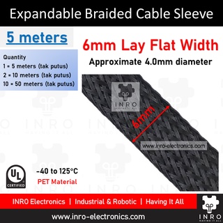 Expandable Braided Cable Sleeving, PET, Black, 2mm - 60mm width