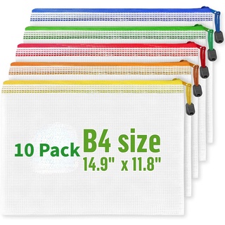  JARLINK 10 Pcs A3 Mesh Zipper Document Pouch, 10 Colors,  Waterproof Plastic File Pouches for Organizing School and Office Supplies,  Cosmetics, Travel Accessories : Office Products