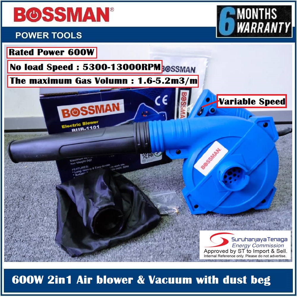 BOSSMAN 600W 2in1 Air Blower & Vacuum BUB1101 - Included Dust Beg ...