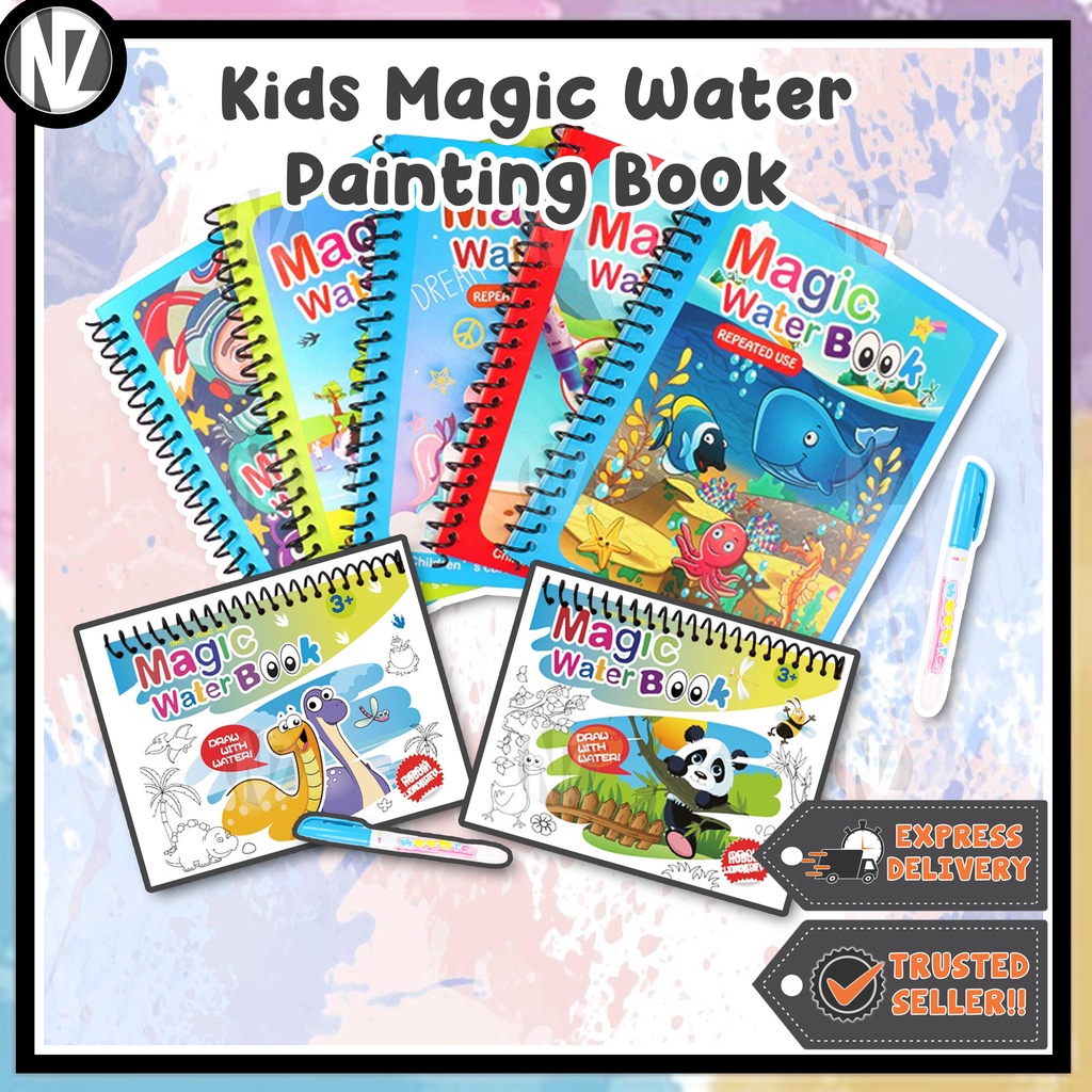 Kids Magic Water Painting Book / Kids Magic Water Reusable Coloring / Magic  Drawing Book with water Magic Pen