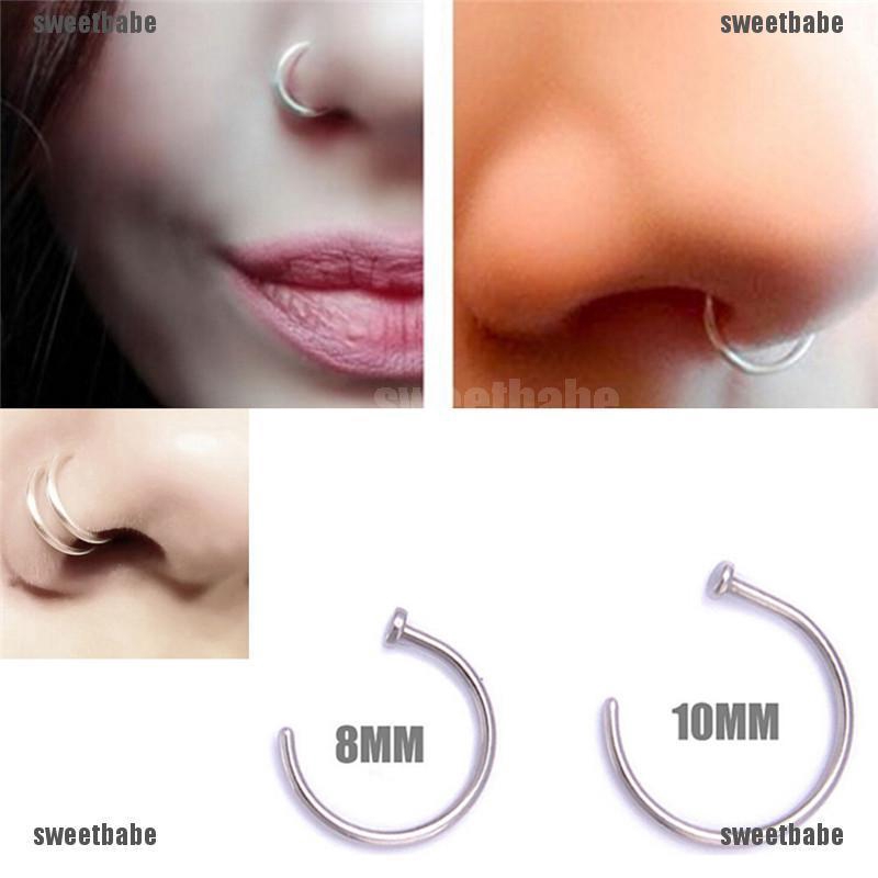 Small Thin Surgical Steel Open Nose Ring Hoop Piercing Stud Body