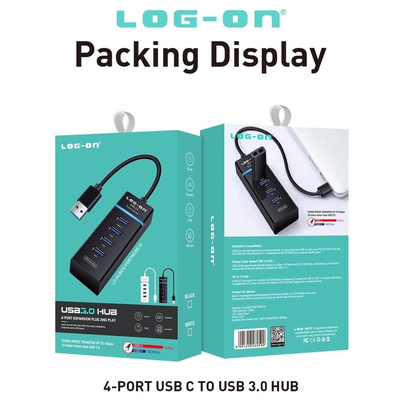 Logon 4 PORT USB HUB / LOG-ON 3.0 HIGH SPEED POWER USB A to USB A / USB ...