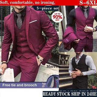 Burgundy Men Slim Fit Suit Groom Tuxedo Wedding Prom Formal Business Suit  Custom