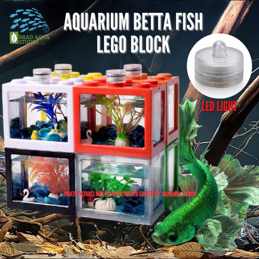 AQUARIUM Betta Fish Lego Block Fish Tank LED Light Akuarium Mini Ikan Laga LEGO