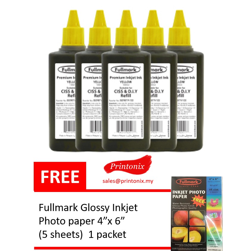 Fullmark BI099 Universal Refill Inkjet Ink (Yellow), 5 x 100ml for HP ...