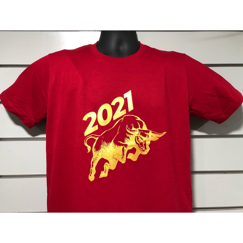 2021 New Bull Year Round Neck 100% Cotton T-shirt in Red with Shining Gold  Printing Limited Edition A Good Year Ahead
