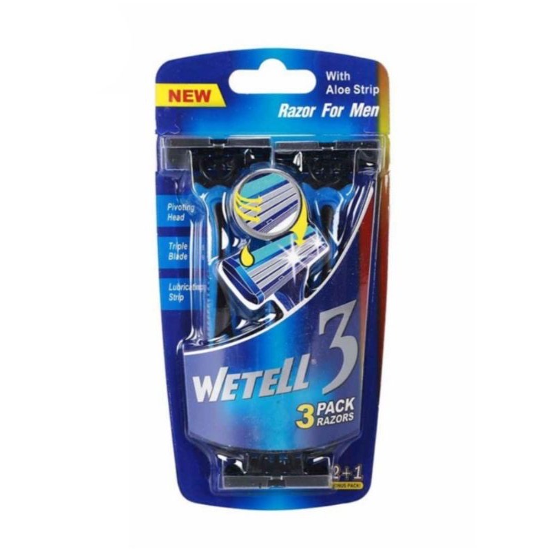 3-Piece Blades Wetell Disposable Razor Set Blue/Black With Aloe Strip ...