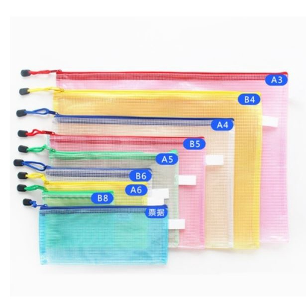 A3 A4 A5 B4 B5 Pencil Case Size Mesh Grid Zipper File Bag Waterproof 