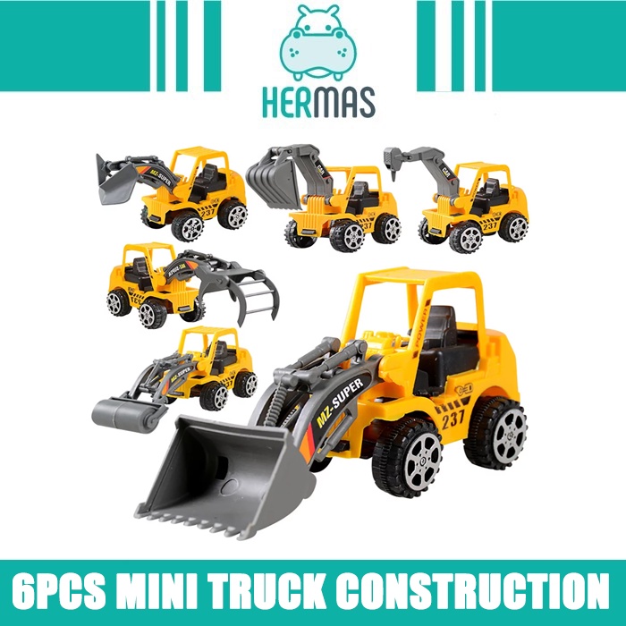 6pcs/Set Plastic Kid Vehicle Truck Model Excavator Bulldozer Compactor ...